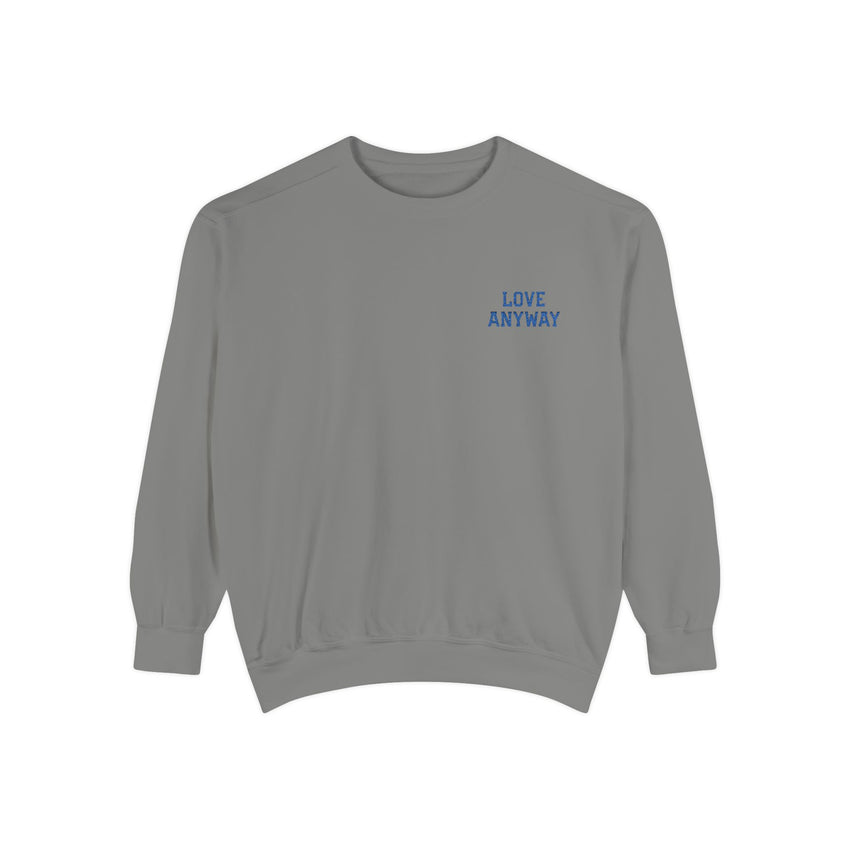 "Love Anyway" Royal Blue Embroidered Pocket Square Unisex Garment-Dyed Sweatshirt