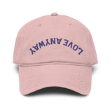 "Love Anyway" Upside Down Navy Embroidered Garment Washed Baseball Cap
