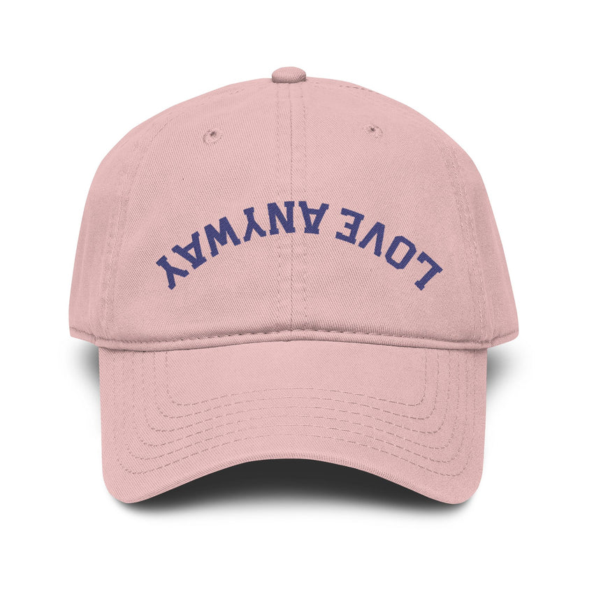 "Love Anyway" Upside Down Navy Embroidered Garment Washed Baseball Cap