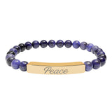 "Peace" Engraved Natural Stone Stretch Bar Bracelet