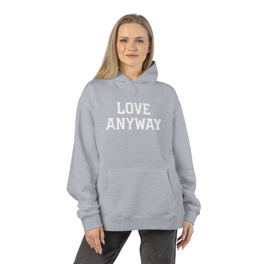 "Love Anyway" White Embroidered Relaxed Hoodie