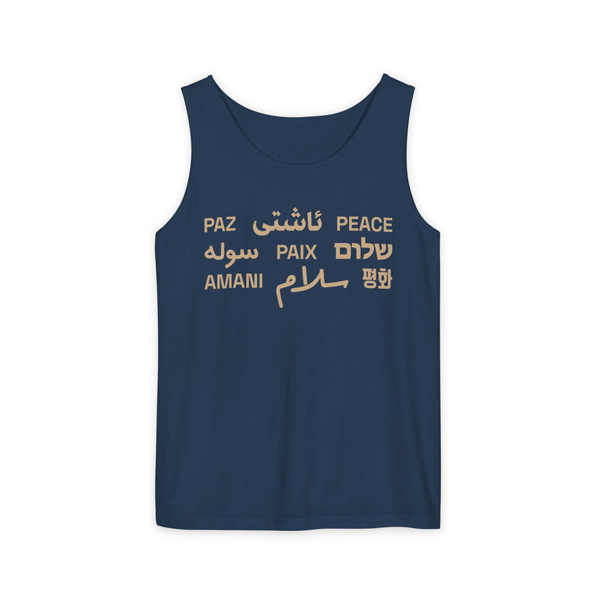"Peace" Multi-Language Unisex Garment-Dyed Tank Top