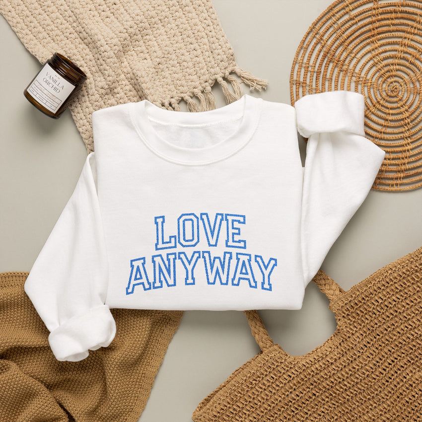 "Love Anyway"  Collegiate Royal Blue Embroidered Unisex Crewneck Sweatshirt