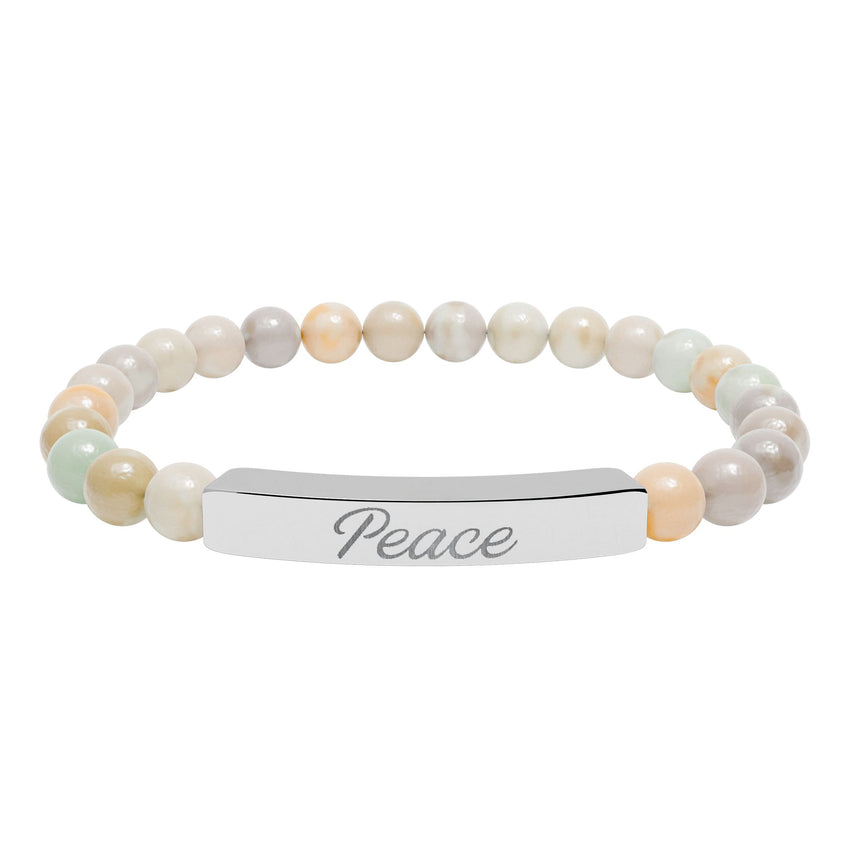 "Peace" Engraved Natural Stone Stretch Bar Bracelet