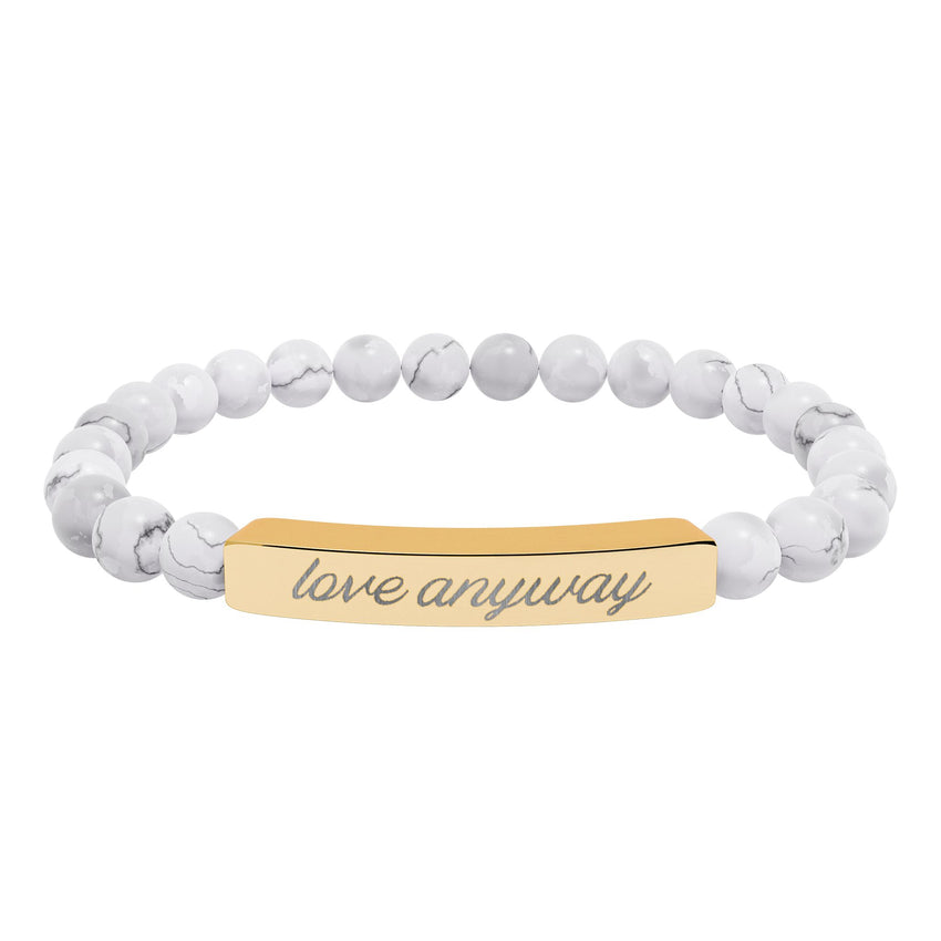 "Love Anyway" Engraved Natural Stone Stretch Bar Bracelet