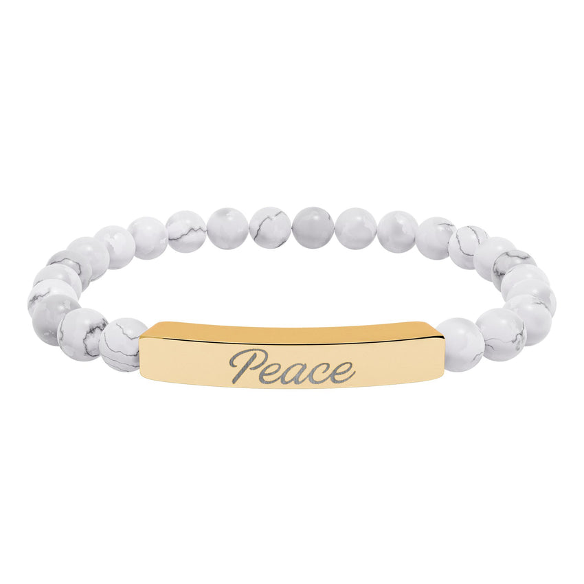 "Peace" Engraved Natural Stone Stretch Bar Bracelet