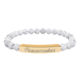 "Peacemaker" Engraved Natural Stone Stretch Bar Bracelet