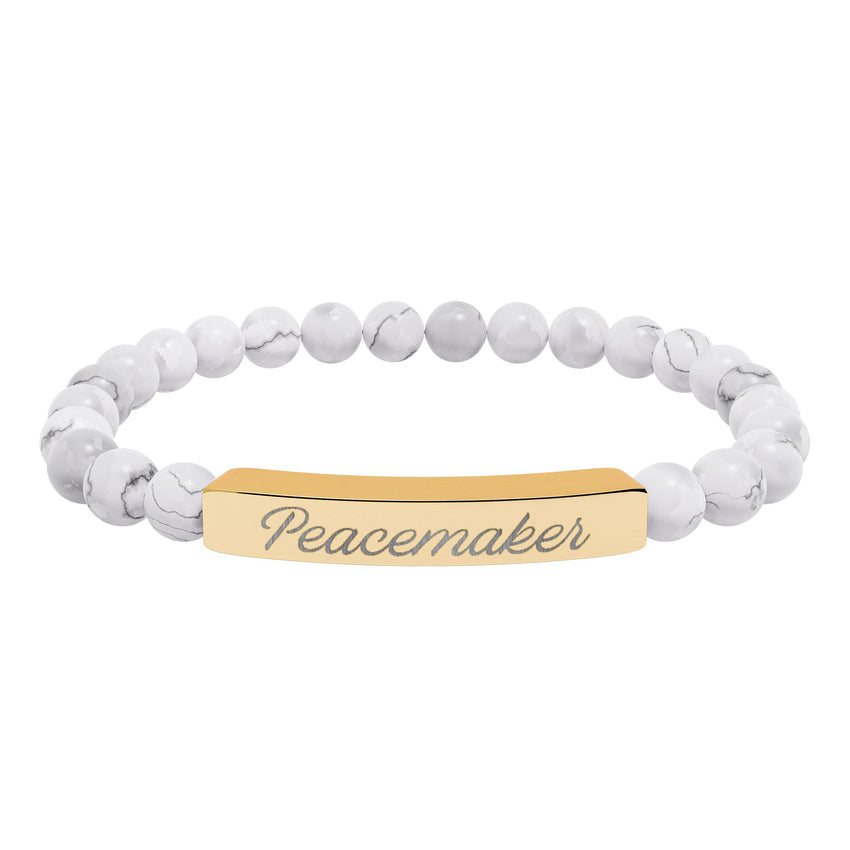 "Peacemaker" Engraved Natural Stone Stretch Bar Bracelet