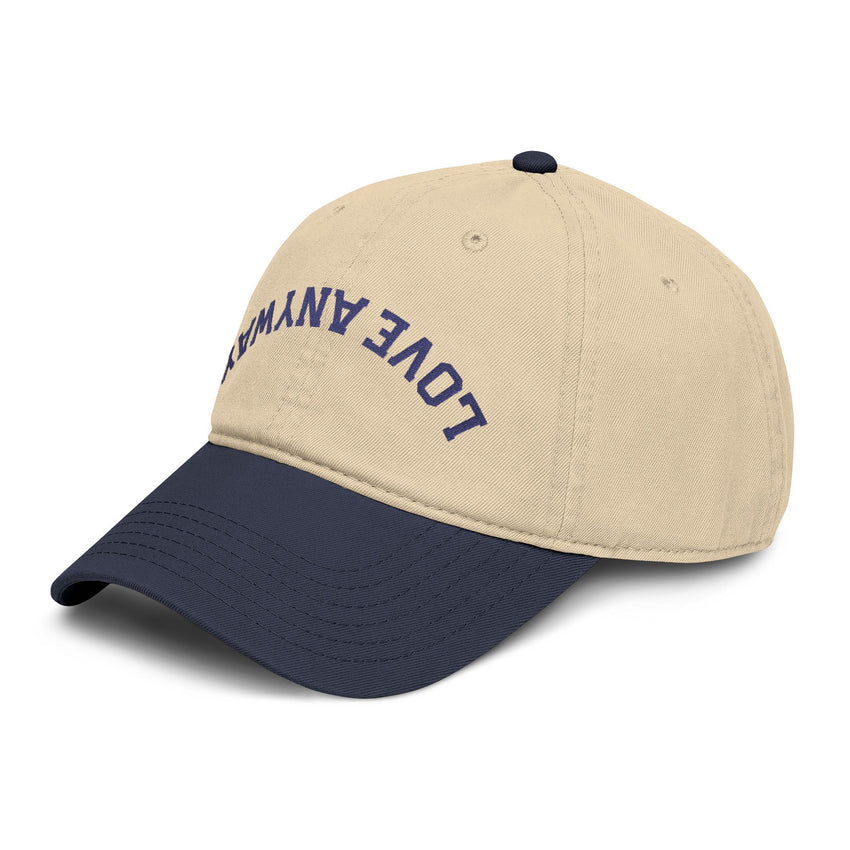 "Love Anyway" Upside Down Navy Embroidered Garment Washed Baseball Cap