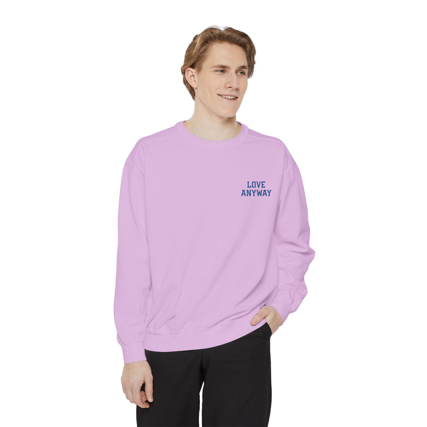 "Love Anyway" Royal Blue Embroidered Pocket Square Unisex Garment-Dyed Sweatshirt