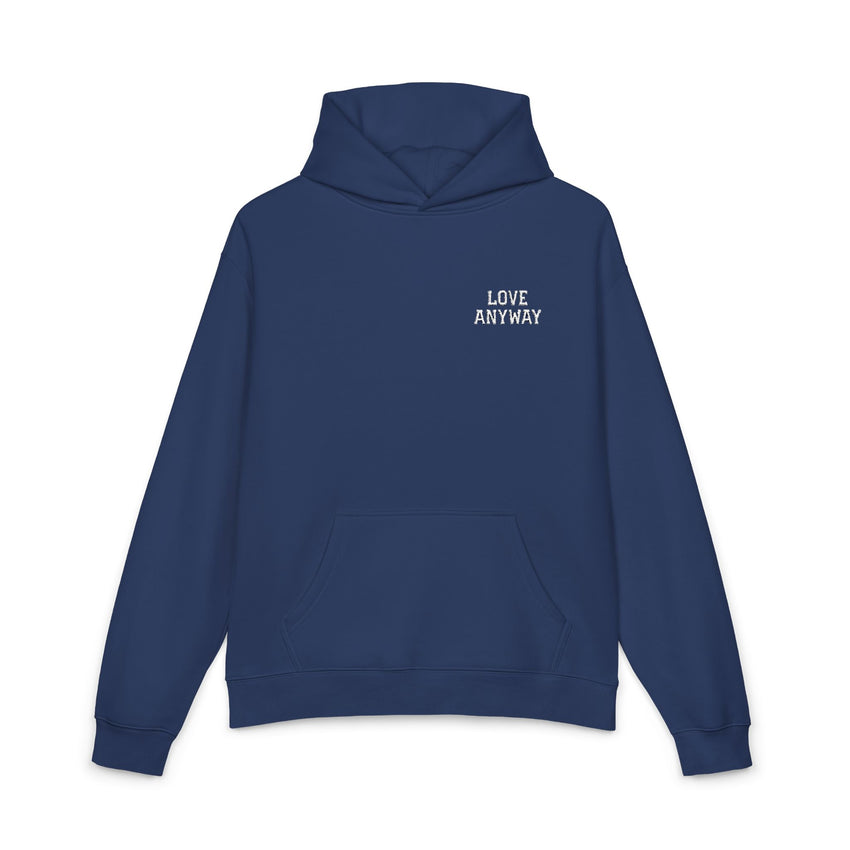 "Love Anyway" White Embroidered Relaxed Hoodie