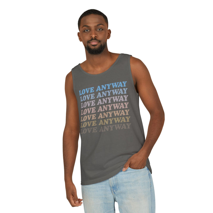 "Love Anyway" Vintage Waterfall Unisex Garment-Dyed Tank Top