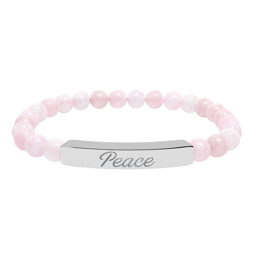 "Peace" Engraved Natural Stone Stretch Bar Bracelet