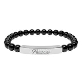 "Peace" Engraved Natural Stone Stretch Bar Bracelet