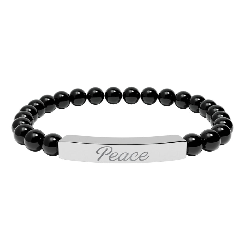 "Peace" Engraved Natural Stone Stretch Bar Bracelet
