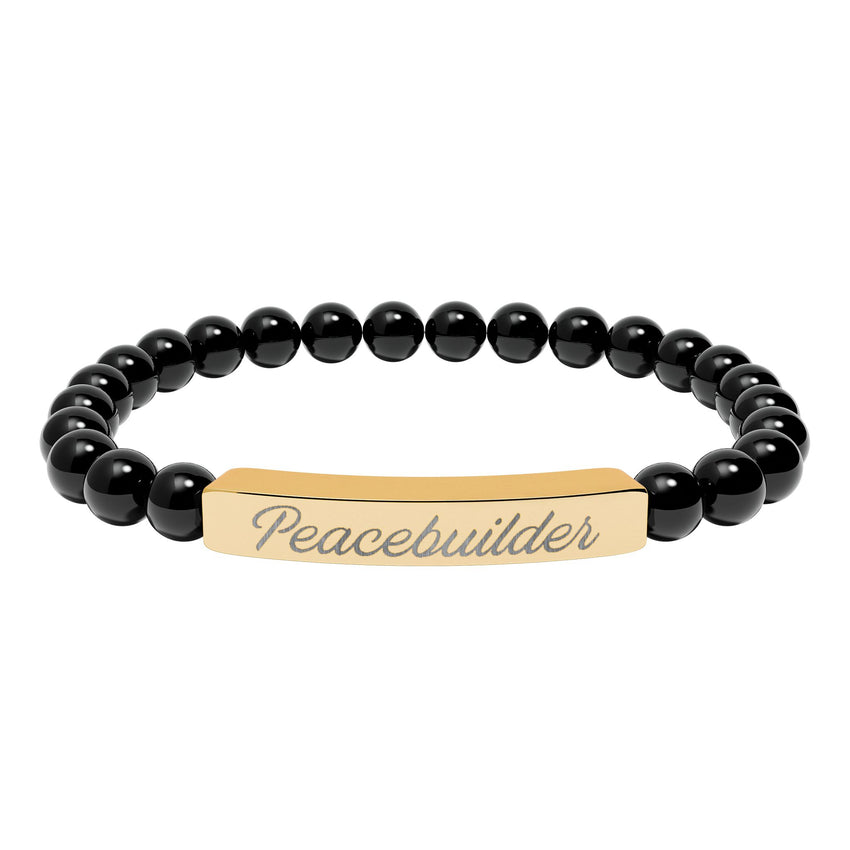 "Peacebuilder" Engraved Natural Stone Stretch Bar Bracelet