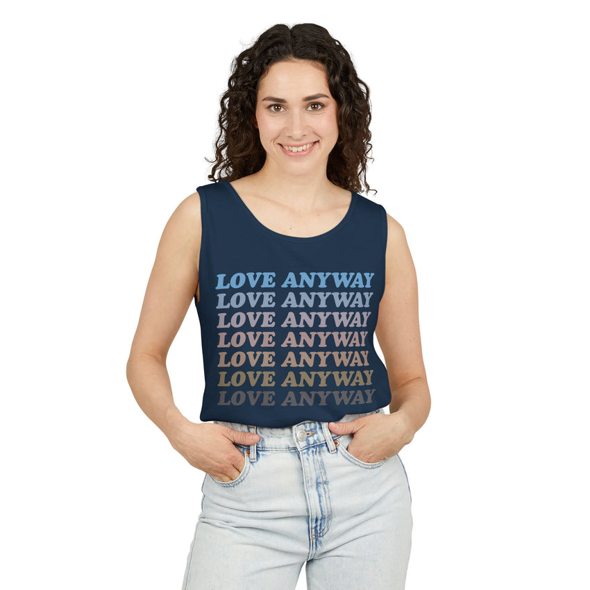 "Love Anyway" Vintage Waterfall Unisex Garment-Dyed Tank Top