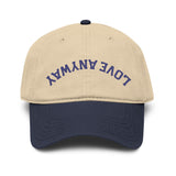 "Love Anyway" Upside Down Navy Embroidered Garment Washed Baseball Cap
