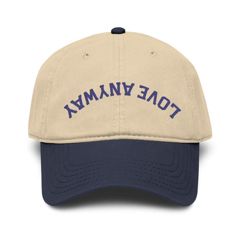 "Love Anyway" Upside Down Navy Embroidered Garment Washed Baseball Cap