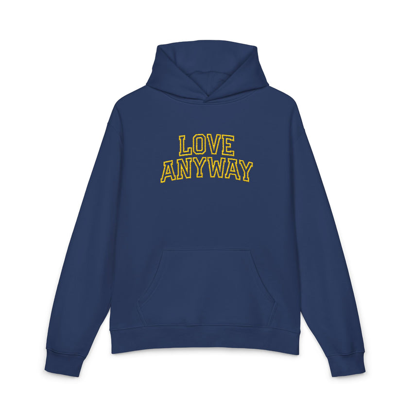 "Love Anyway" Gold Collegiate Embroidered Relaxed Hoodie