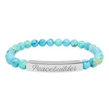 "Peacebuilder" Engraved Natural Stone Stretch Bar Bracelet