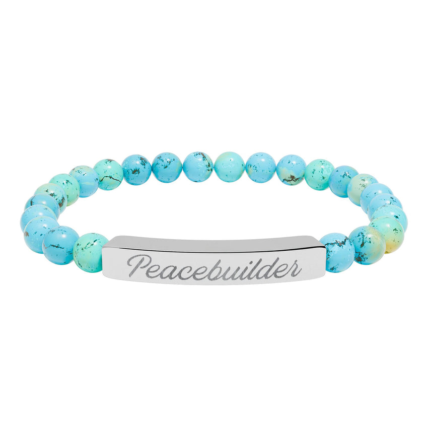 "Peacebuilder" Engraved Natural Stone Stretch Bar Bracelet