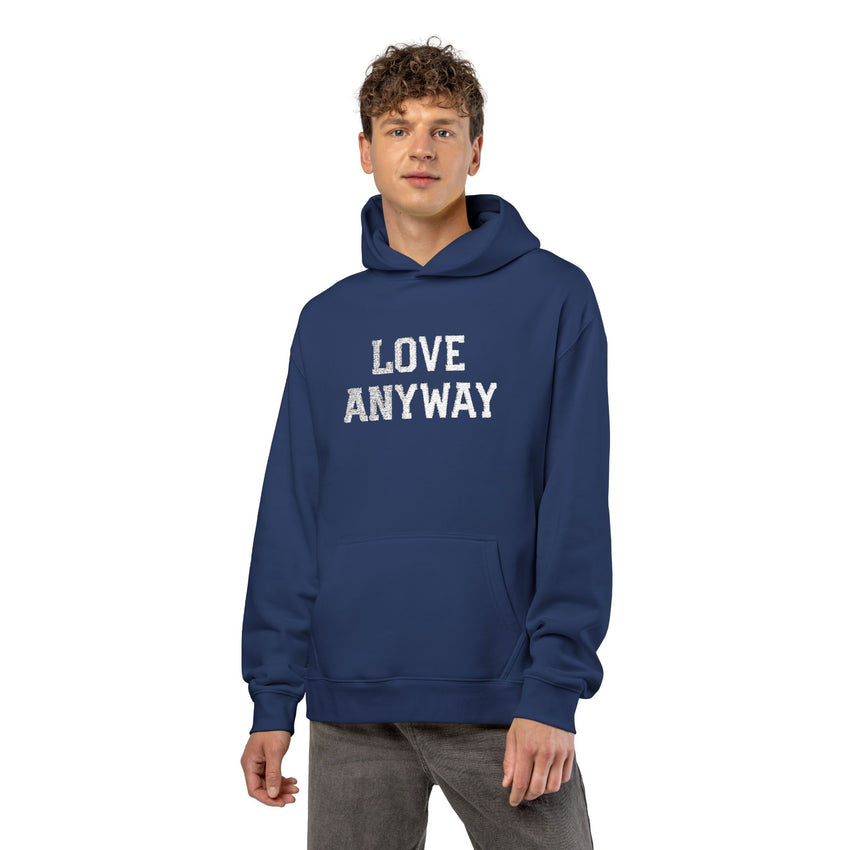 "Love Anyway" White Embroidered Relaxed Hoodie