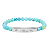 "Love Anyway" Engraved Natural Stone Stretch Bar Bracelet