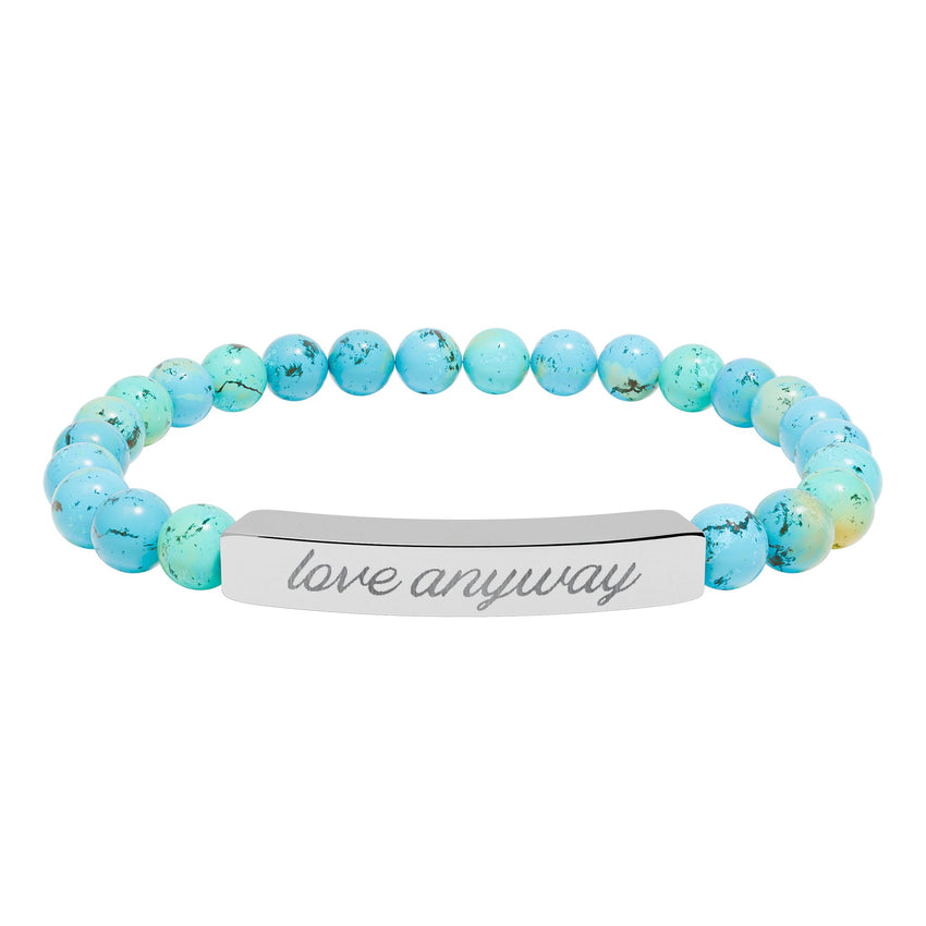 "Love Anyway" Engraved Natural Stone Stretch Bar Bracelet