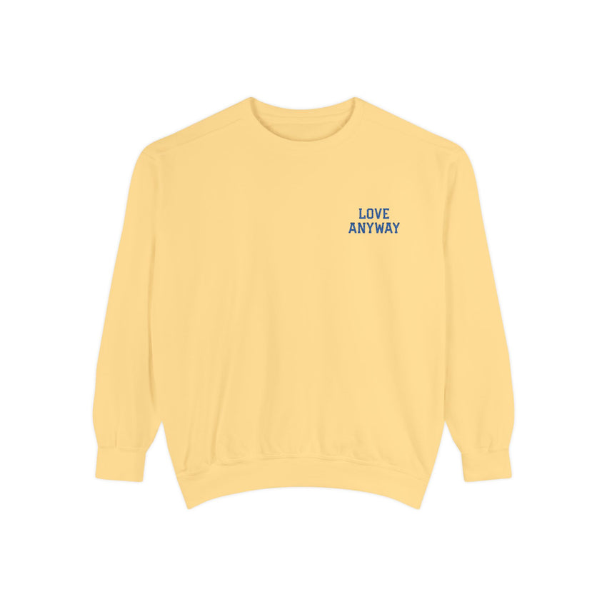 "Love Anyway" Royal Blue Embroidered Pocket Square Unisex Garment-Dyed Sweatshirt