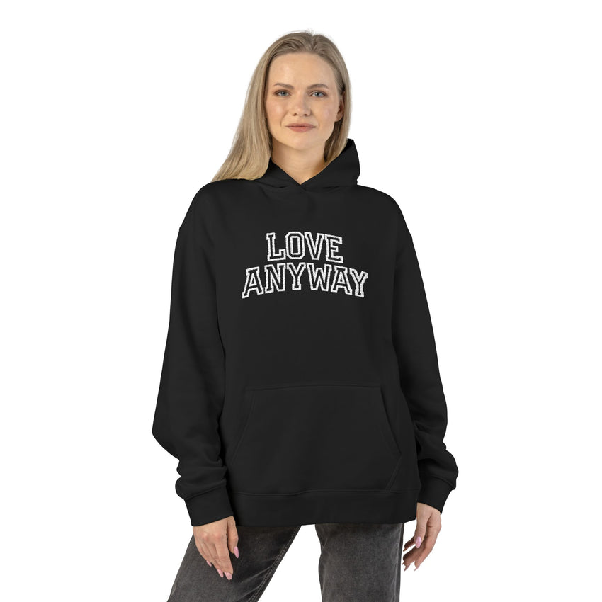 "Love Anyway" White Collegiate Embroidered Relaxed Hoodie