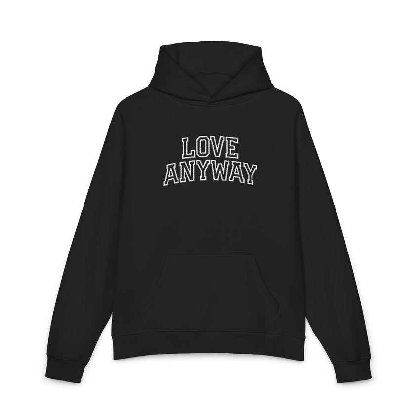 "Love Anyway" White Collegiate Embroidered Relaxed Hoodie
