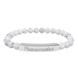 "Peacemaker" Engraved Natural Stone Stretch Bar Bracelet