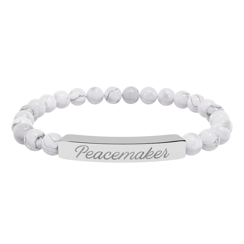 "Peacemaker" Engraved Natural Stone Stretch Bar Bracelet