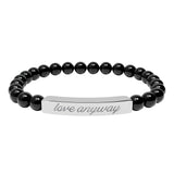 "Love Anyway" Engraved Natural Stone Stretch Bar Bracelet