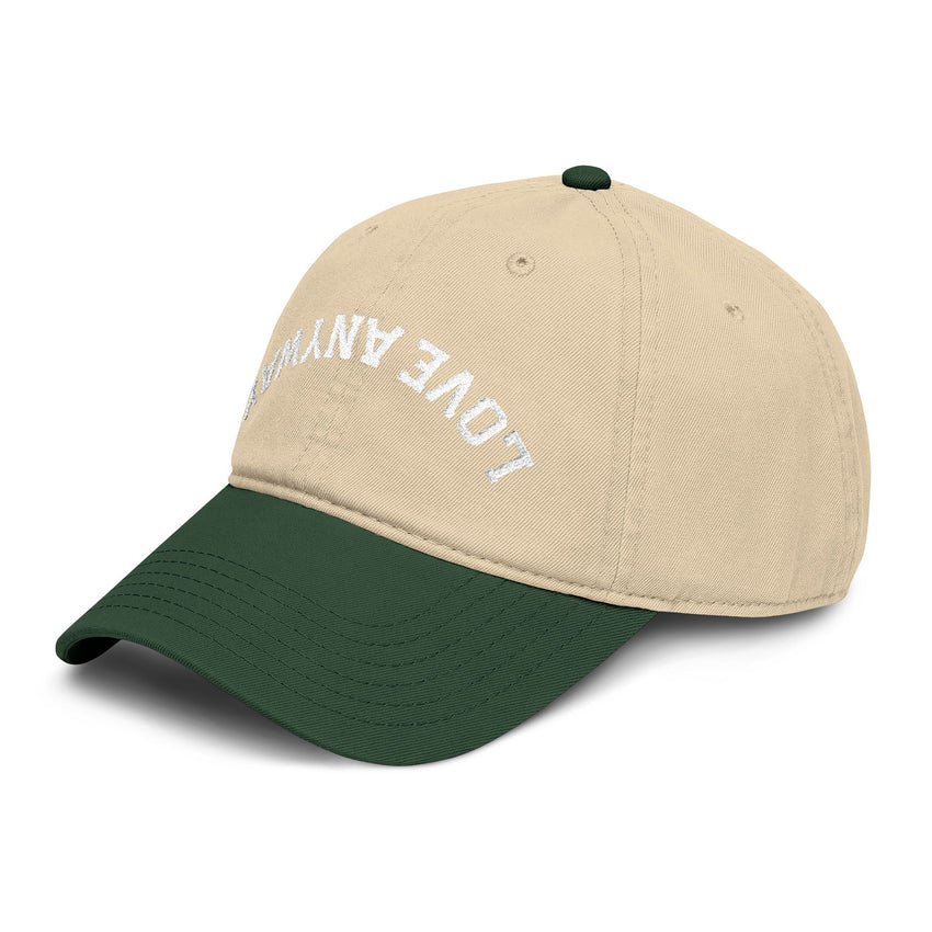 "Love Anyway" Upside Down White Embroidered Garment Washed Baseball Cap