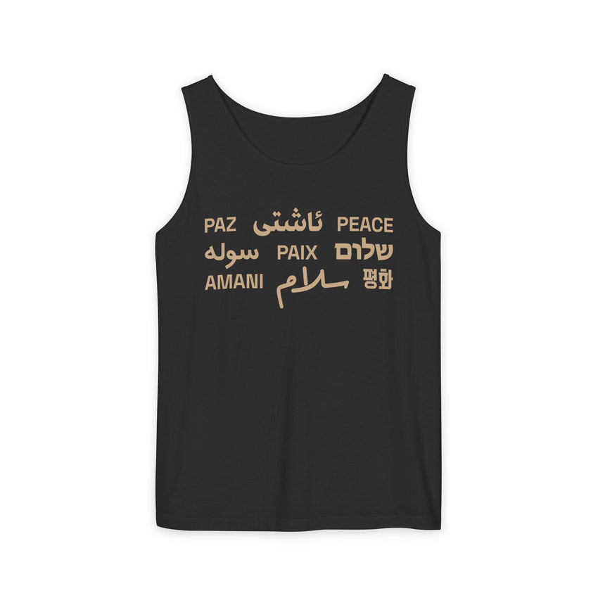 "Peace" Multi-Language Unisex Garment-Dyed Tank Top