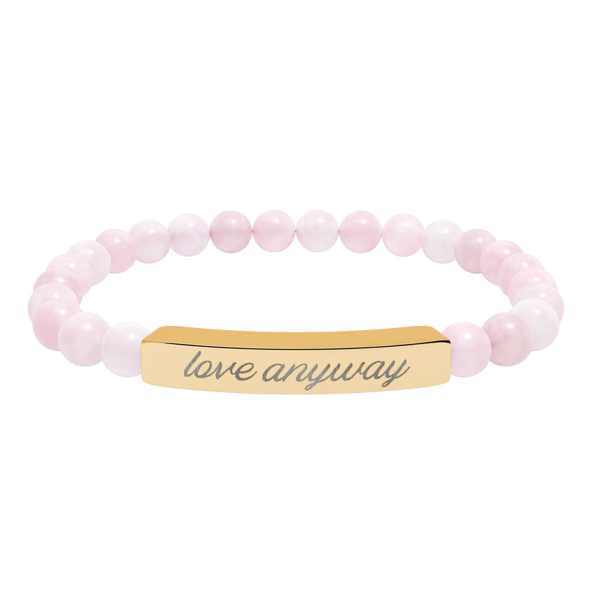 "Love Anyway" Engraved Natural Stone Stretch Bar Bracelet