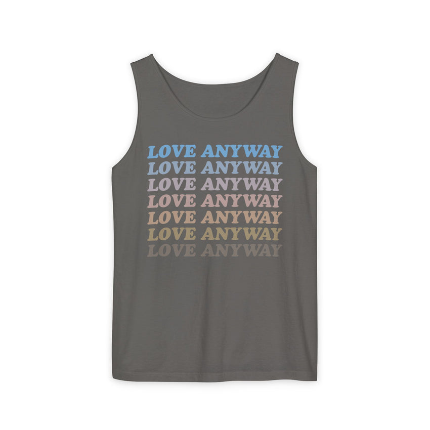 "Love Anyway" Vintage Waterfall Unisex Garment-Dyed Tank Top