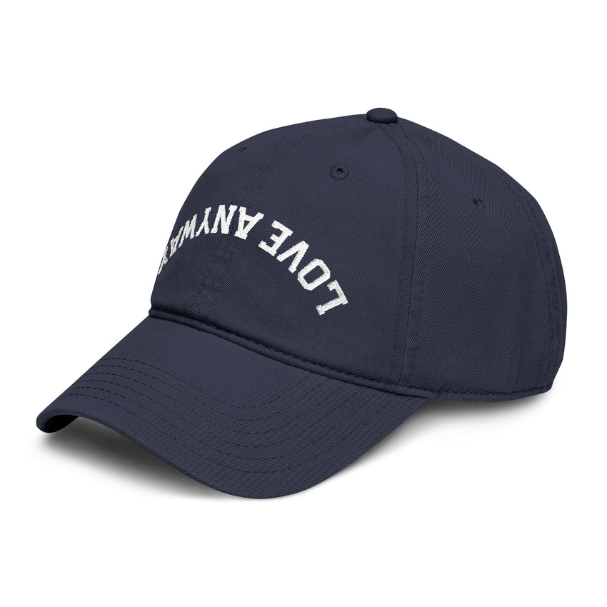 "Love Anyway" Upside Down White Embroidered Garment Washed Baseball Cap