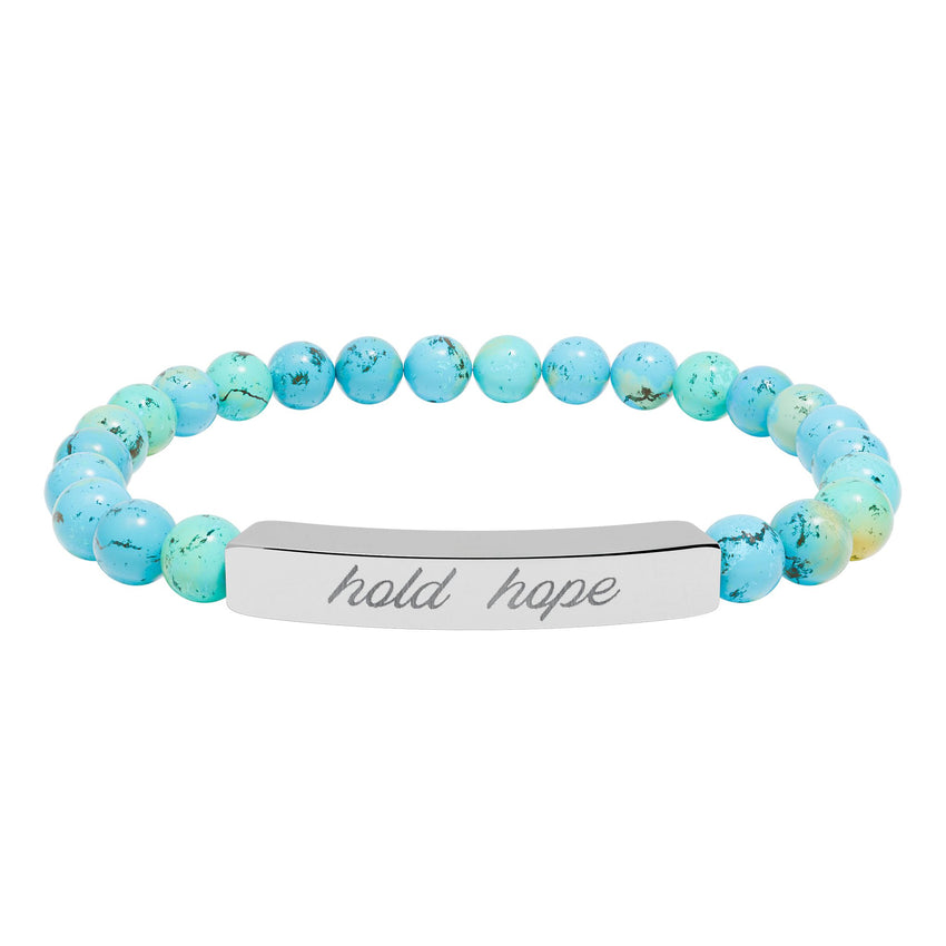 "Hold Hope" Engraved Natural Stone Stretch Bar Bracelet