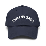 "Love Anyway" Upside Down White Embroidered Garment Washed Baseball Cap