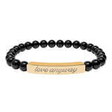 "Love Anyway" Engraved Natural Stone Stretch Bar Bracelet