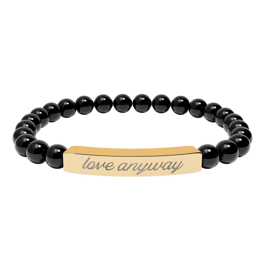 "Love Anyway" Engraved Natural Stone Stretch Bar Bracelet