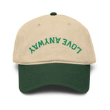 "Love Anyway" Upside Down Embroidered Green & Khaki Garment Washed Baseball Cap