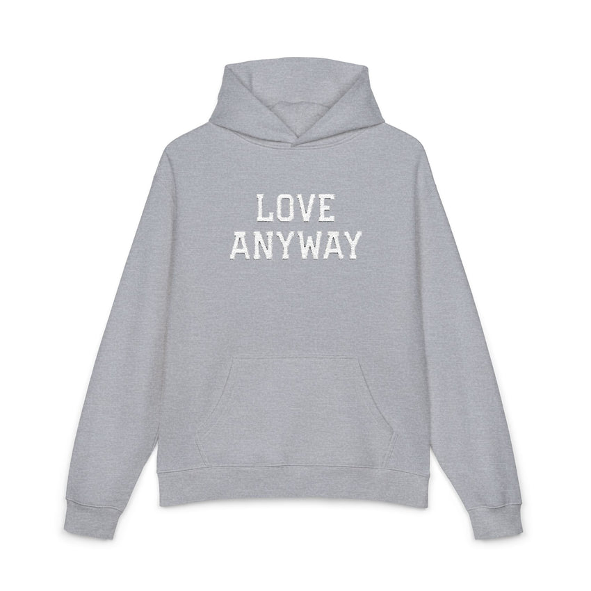 "Love Anyway" White Embroidered Relaxed Hoodie