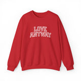 "Love Anyway"  Collegiate White Embroidered Unisex Crewneck Sweatshirt