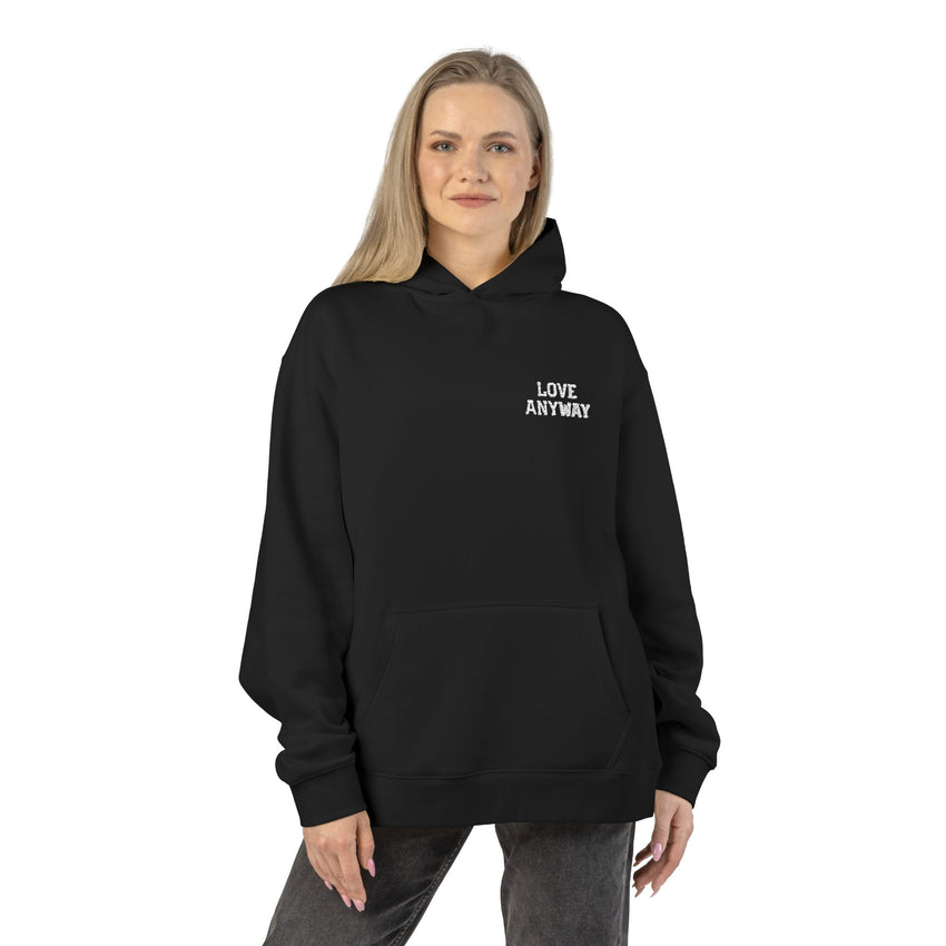 "Love Anyway" White Embroidered Relaxed Hoodie