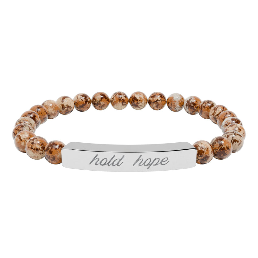 "Hold Hope" Engraved Natural Stone Stretch Bar Bracelet