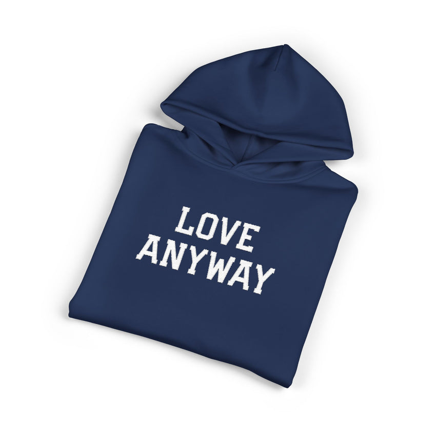 "Love Anyway" White Embroidered Relaxed Hoodie